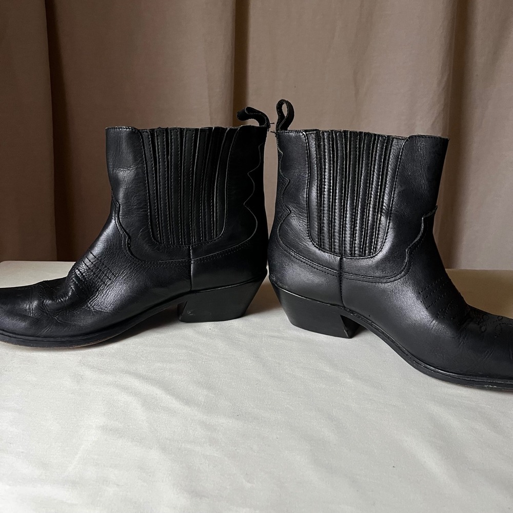 Vintage Feather & Son Black Leather Western Ankle Boots Women's 10M Cowboy - Picture 9 of 11